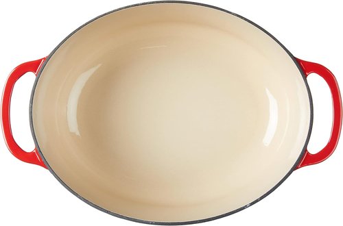 Lodge Enameled Cast Iron Oval Dutch Oven - 7 Quart with Lid & Dual Handles - Oven Safe to 500°F - Red