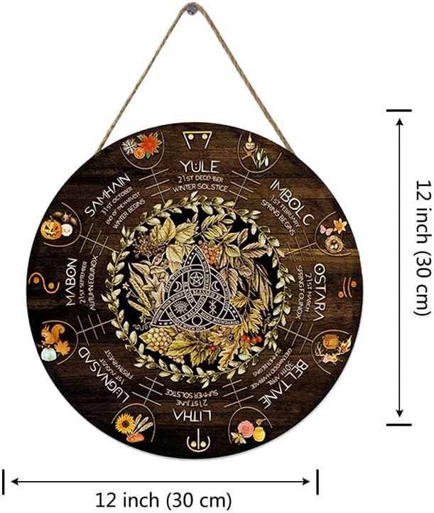 Wheel Year Wood Sign - Sabbats Pagan Witch Calendar for Wiccan Holidays | 12x12 Inch Vintage Decor