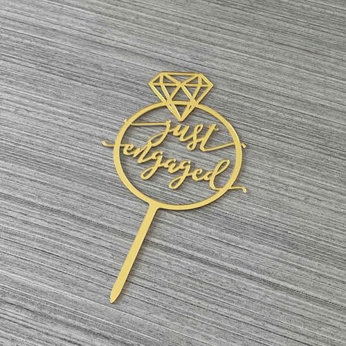 JIEEIN Gold Mirror Engagement Cake Topper for Weddings & Parties