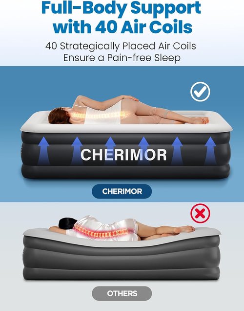 **CHERIMOR Queen Air Mattress - 18" Raised Comfort with Built-in Pump & Leak-Proof Design | Supports 800 lbs**