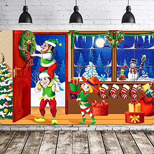 Christmas Photo Backdrop Banner for Photography Scene Decor - Santa Elves Snow Winter Scene