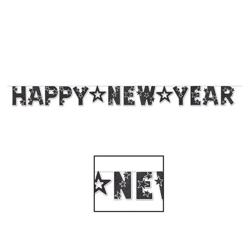 Beistle Glittered Black & White Happy New Year Streamer