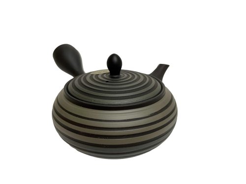 Japanese Kyusu tokoname Clay Teapot 9.8 fl.oz. Two-tone Embossed Line Pattern Horyu from Japan (247j539)