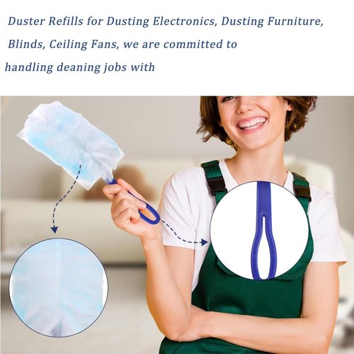 30 Pack Duster Refills Compatible with Swiffer Duster, Heavy Duty Multi Surface Duster Replacement with 1 Extra Handle for Cleaning Furniture, Blinds, Ceiling Fans and Car