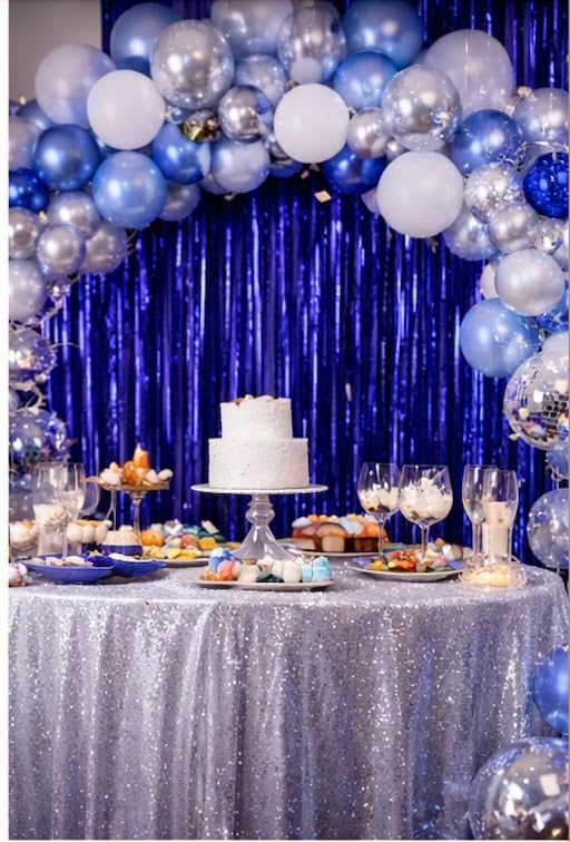 Metallic Foil Fringe Curtain Backdrop by [Brand Name] - Dark Blue | 3.2ft x 6.4ft Party Decor for Events