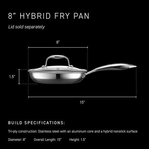 HexClad Hybrid Nonstick Frying Pan - 8-Inch, Stay-Cool Handle, Dishwasher-Safe & Oven-Safe Up to 900°F