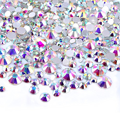 Zealer 1800pcs Crystal AB Nail Rhinestones Flatback Glass Gems Mix Sizes