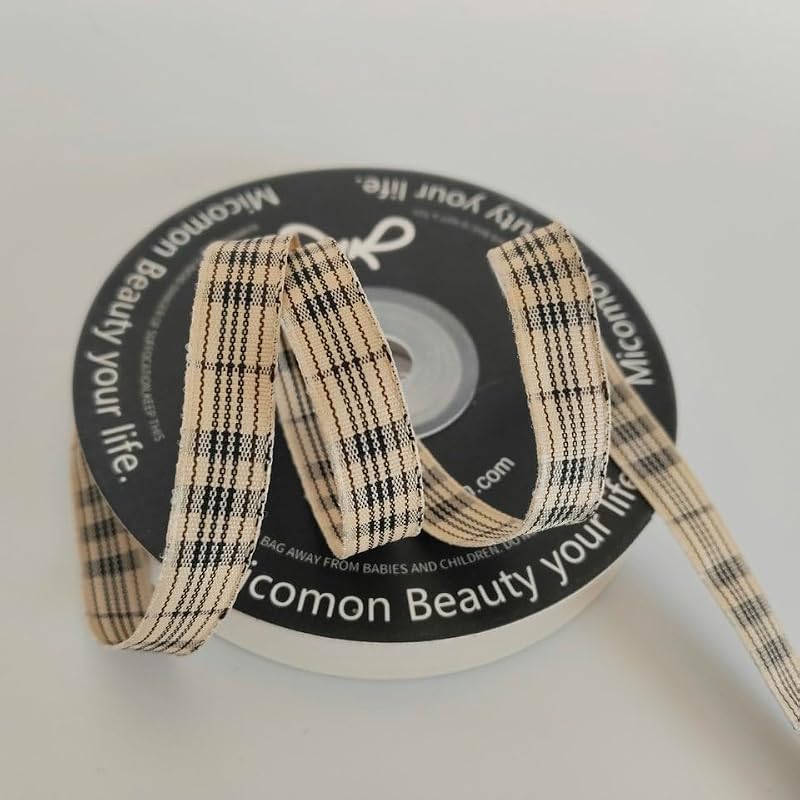 25 Yards White Gingham Ribbon - Eco-Friendly Polyester 3/8"