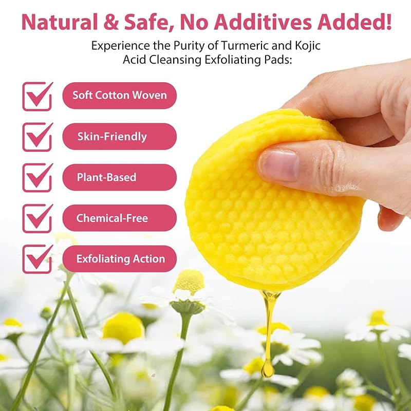 Mustio Turmeric Kojic Acid Cleansing Pads - Dark Spot Corrector & Exfoliating Face Pads 50pcs