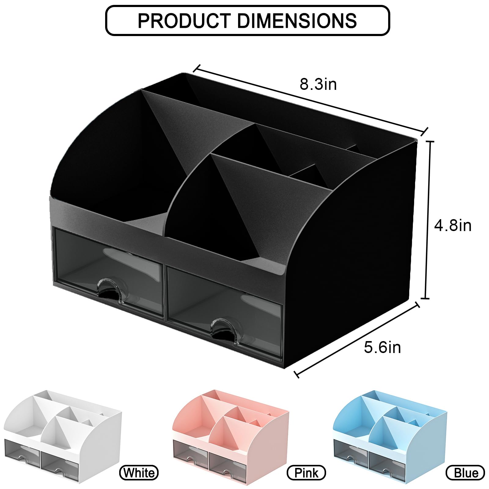Makeup Organizer with Drawers, Cosmetic Storage for Dresser Vanity and Bathroom Countertop, Beauty Holder for Lipstick Brush, Skincare Organizer for Vanity, Cosmetic Display Case (Black-2Pack)