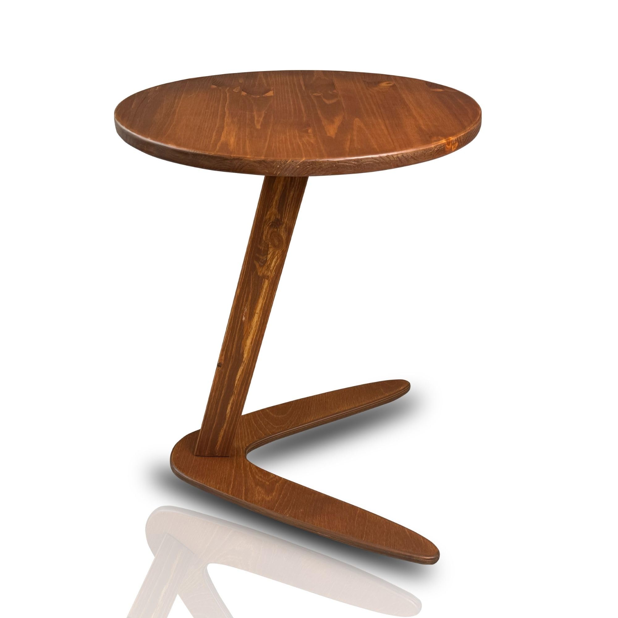 GENESIS WOODESIGN C-Shaped Handmade End Table, Side Table for Couches, Sofa Tables Slide Under Couch for Living Room, Over Couch TV Tray Table for Small Spaces (Large, Chestnut)