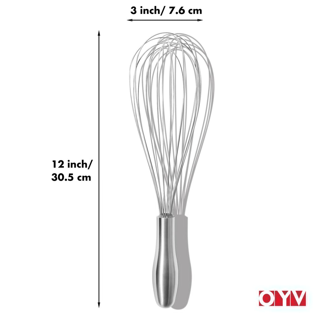 OYV 12" Whisk for Cooking, Ergonomic Handle, Dishwasher Safe 18/10 Stainless Steel Whisk, Professional Kitchen Wire Whisk, Perfect for Blending, Whisking, Baking, and Beating