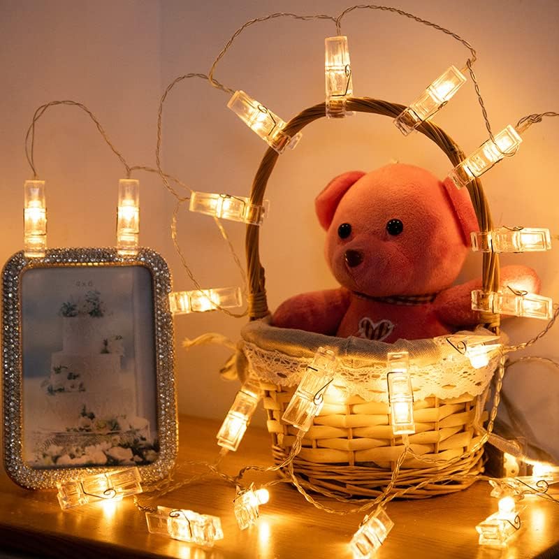 Skiennix LED Photo Clip String Lights - 40 Warm White Fairy Lights for Photos & Artwork | 14 Feet