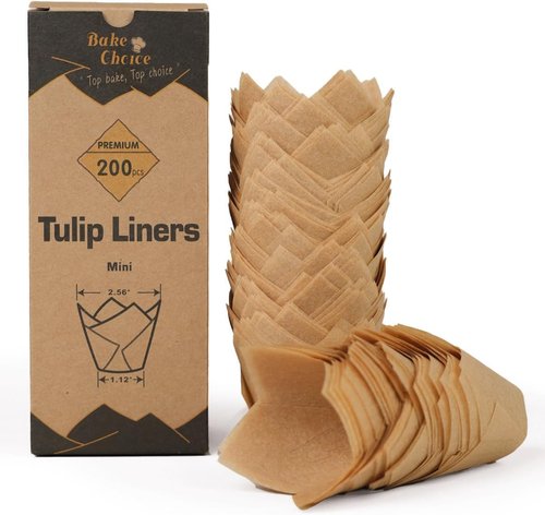 Bake Choice Mini Tulip Cupcake Liners - 200pcs Unbleached Greaseproof Baking Cups | Perfect for Parties & Holidays