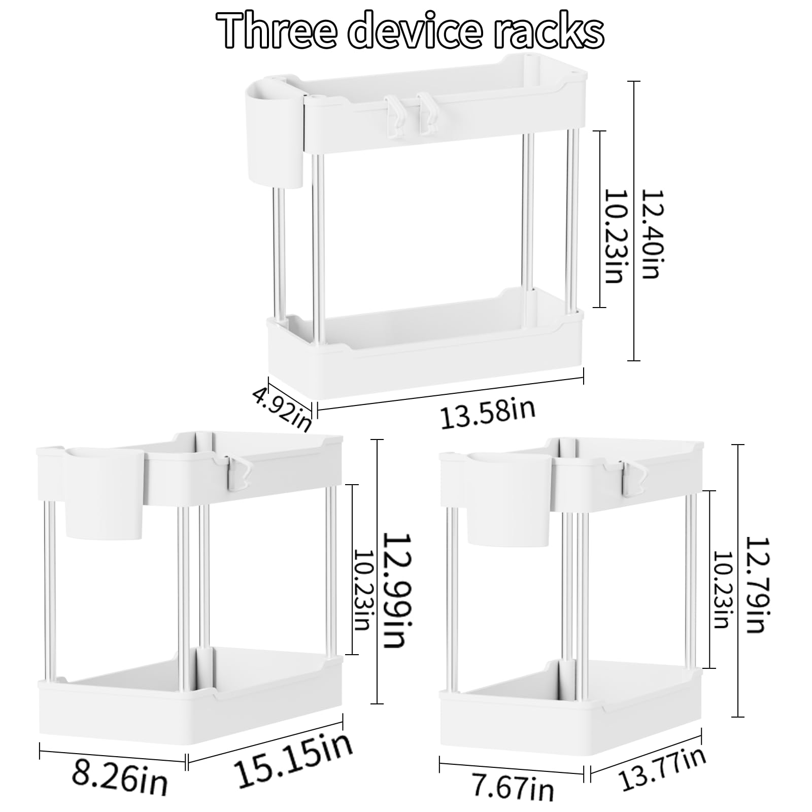 JYSMYWS 3 Pack Under Sink Organizers and Storage, 2 Tier Bathroom Cabinet Organizer Shelf with Hanging Cups for Kitchen & Bathroom (White)