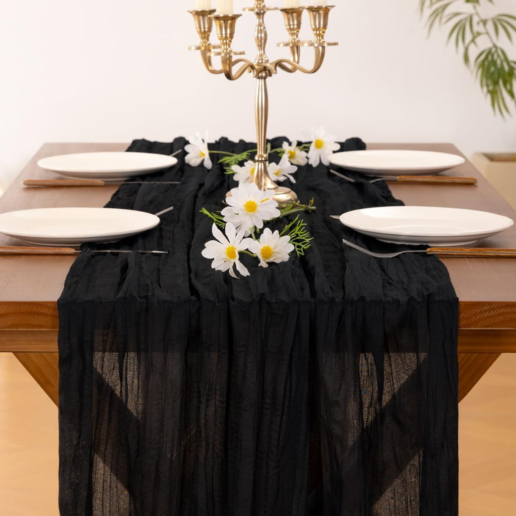 Socomi Black Cheesecloth Table Runner - 10pcs Rustic Boho 120-Inch for Weddings & Events | Home Decor