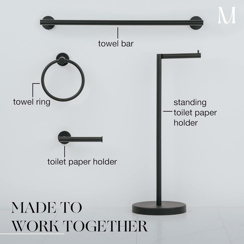 Marmolux Acc Free Standing Toilet Paper Holder - Modern Matte Black Design for 4 Rolls