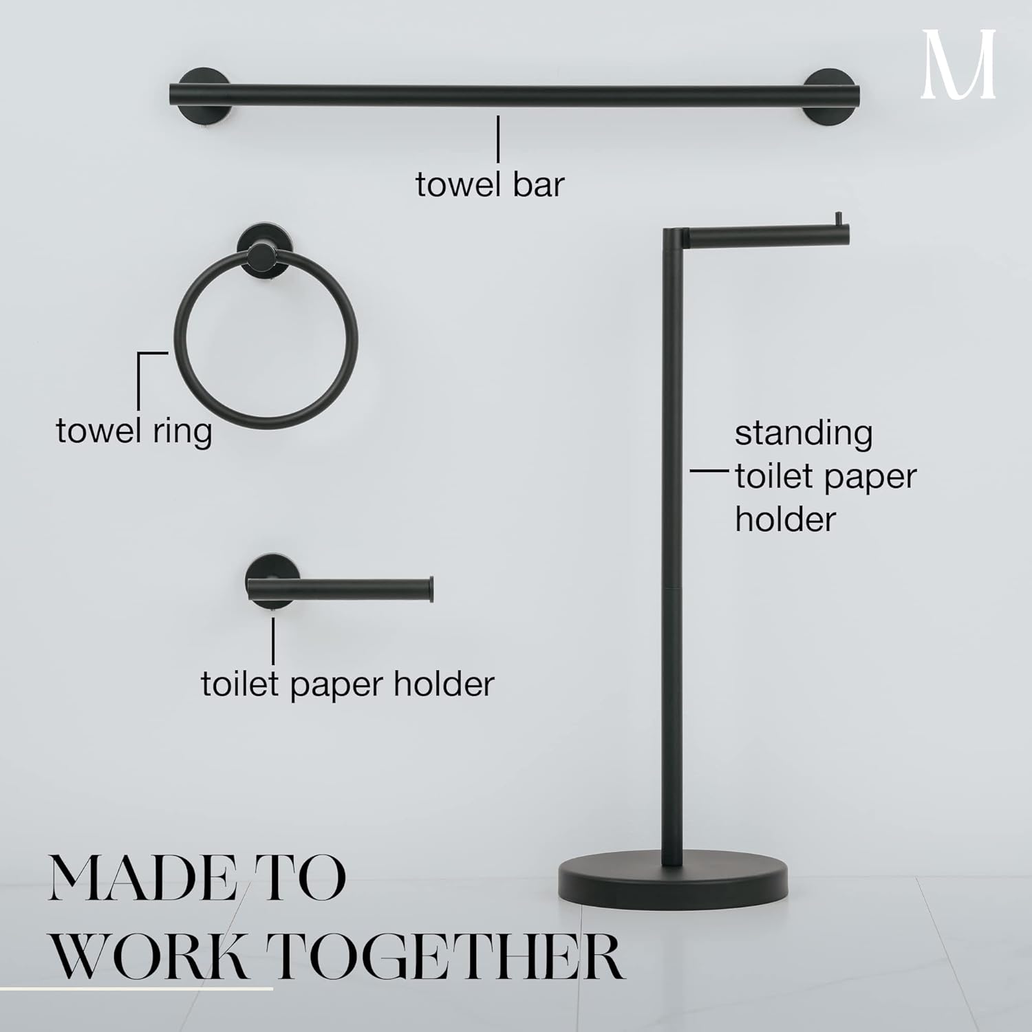 Marmolux Acc Free Standing Toilet Paper Holder - Modern Matte Black Design for 4 Rolls