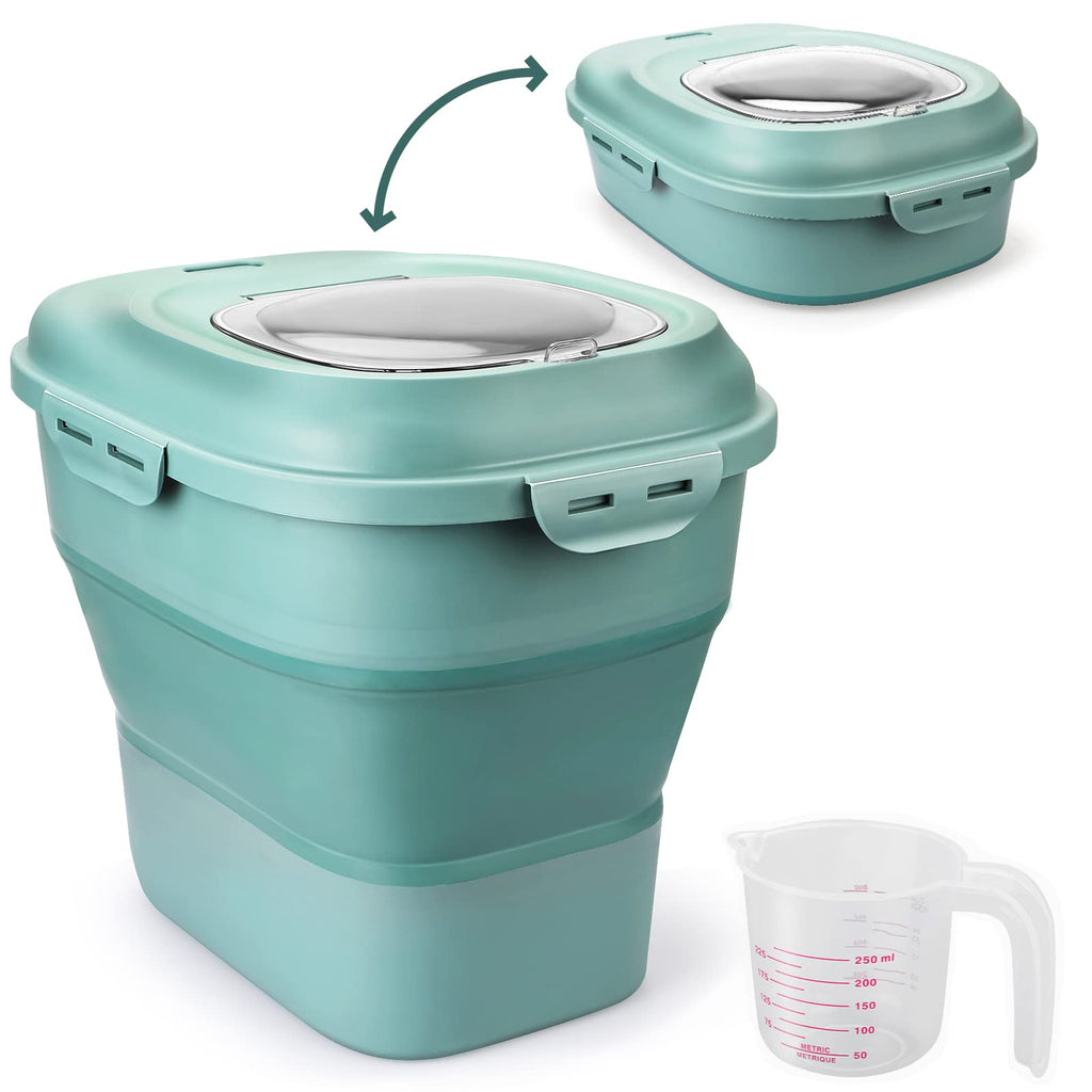 Viretec Cereal Rice Storage Containers, 20 to 50Lbs Collapsible Dry Food Dispenser Bins with Airtight Flip Lid Rolling Wheel, Kitchen Pantry to Store Sugar Flour, Dog Pet Cat Food Holder Container