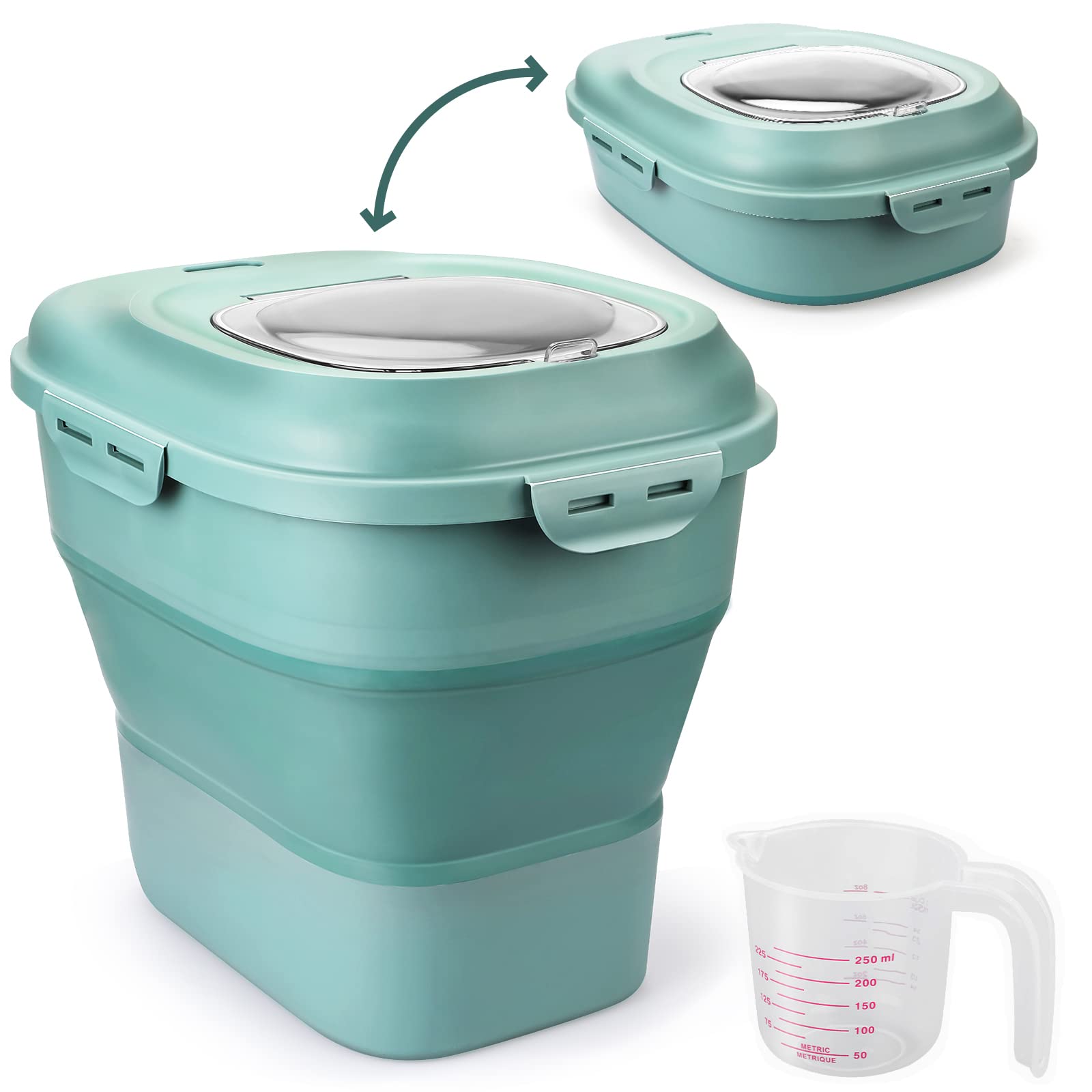 Viretec Cereal Rice Storage Containers, 20 to 50Lbs Collapsible Dry Food Dispenser Bins with Airtight Flip Lid Rolling Wheel, Kitchen Pantry to Store Sugar Flour, Dog Pet Cat Food Holder Container