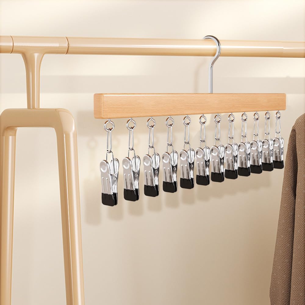 Skiennix Closet Organizer - Space-Saving Hanging Clips for Hats, Scarves, and Clothes | Vintage Design, 12 Clips