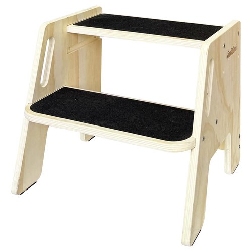 Wooden 2-Step Stool for Kids, Portable Step Stool with Handles & Non-Slip Pads, Natural Toddler Stepingstool for Kitchen, Bathroom, Bedroom, and Sink Use
