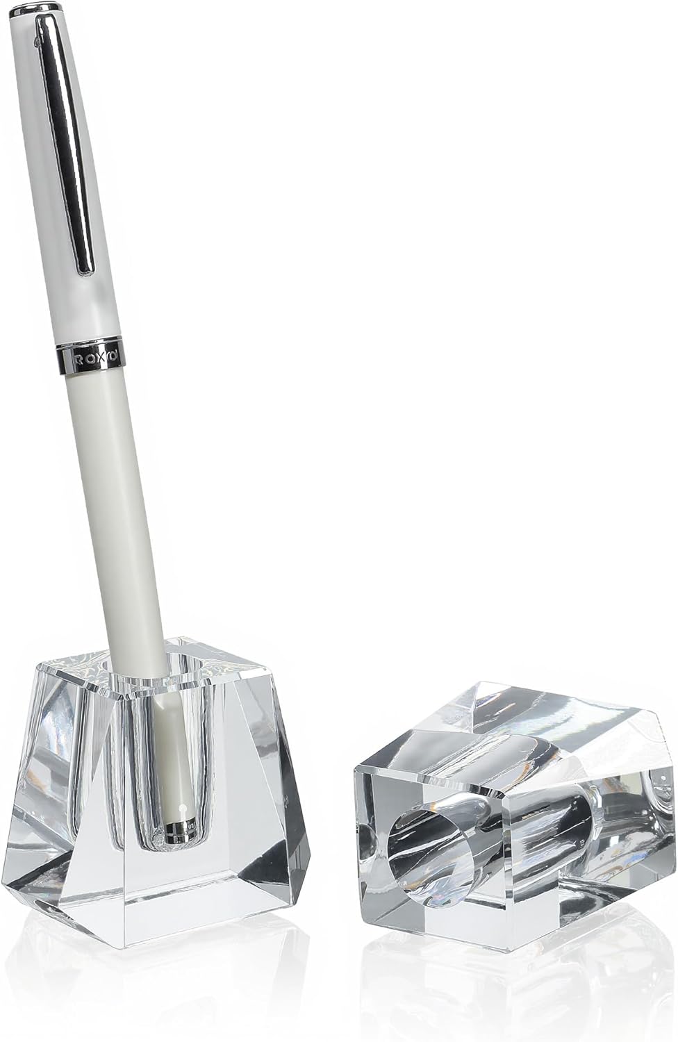 QFkris Crystal Pen Holder - Elegant 1.8" Glass Fountain Pen Stand | Perfect Gift for Office Decor