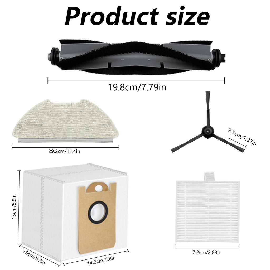 Frexusuent 19 Pcs Accessories for AIRROBO T20+ Robot Vacuum Cleaner, 1 Main Brush, 3 Dust Bags, 4 HEPA Filters, 4 Mop Pads, 6 Side Brushes, T20+ Replacement Kit
