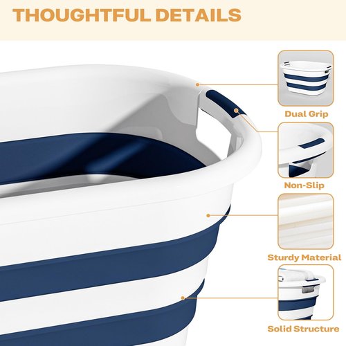 OOAMBB 43L(11.5Gallon) Collapsible Laundry Basket Plastic, Pop Up Laundry hamper/Storage Container, Foldable Laundry Basket with Large Capacity,Sturdy,Space Saver (Blue, 1 Pack)