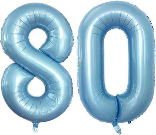 GOER 80th Birthday Balloons - 42 Inch Jumbo Light Blue Foil Helium Decorations for Anniversary