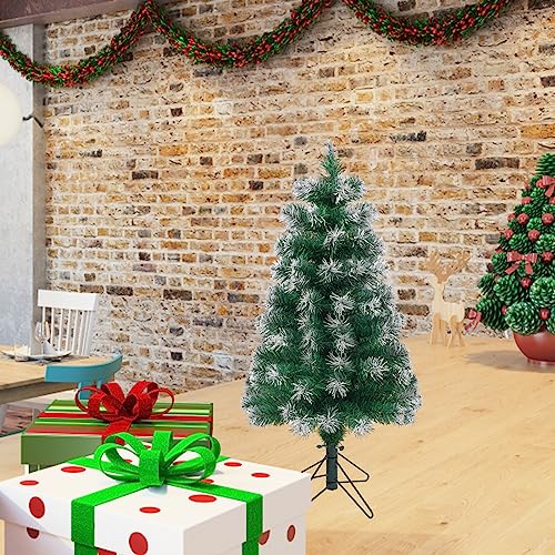 Mini Artificial Christmas Tree 2Ft with Snow Flocking, Green Xmas Tree with Metal Stand