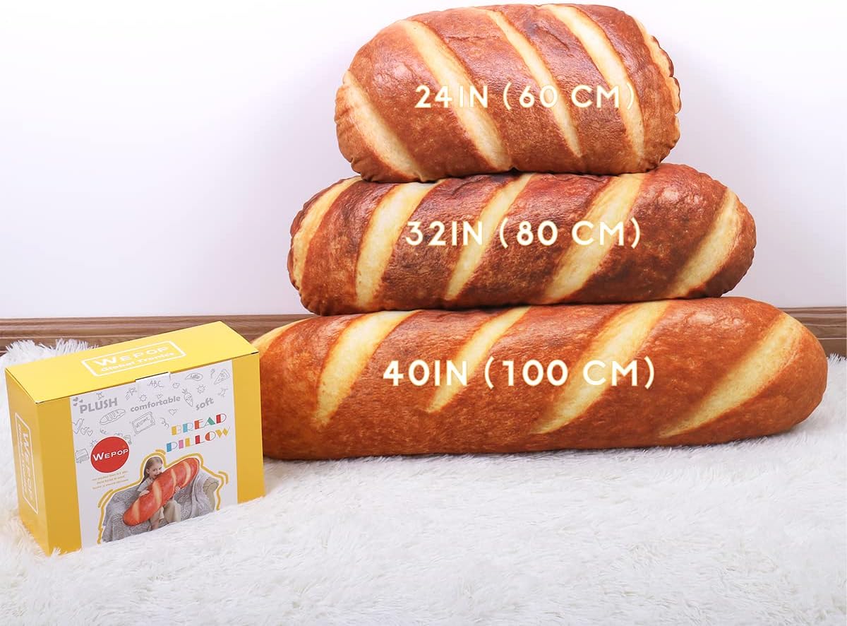 Wepop 40-Inch 3D Simulation Bread Shape Pillow - Soft Baguette Lumbar Cushion | Funny Plush Toy