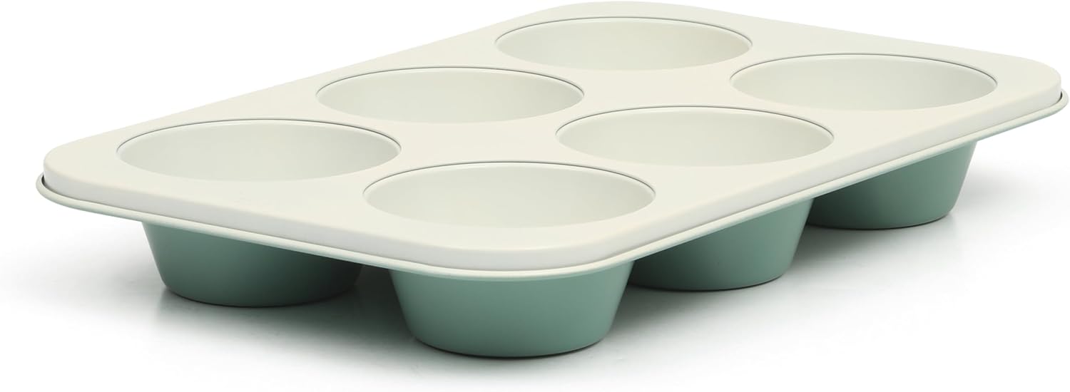 Martha Stewart Gallen 6-Cup Nonstick Muffin Pan - Durable Teal Bakeware for Perfect Cupcakes & Mini Cakes