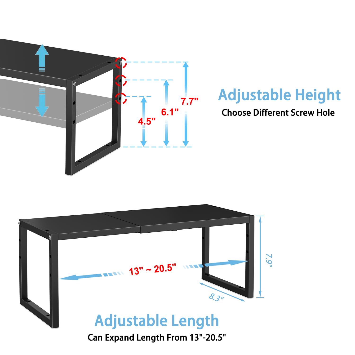 2 Pack Expandable Kitchen Cabinet Shelves Organizer,Heavy Duty Metal Shelving Units and Storage,Stackable Adjustable Kitchen Storage Organization Shelves Rack for Counter Cupboard Pantry,Length:20.5"