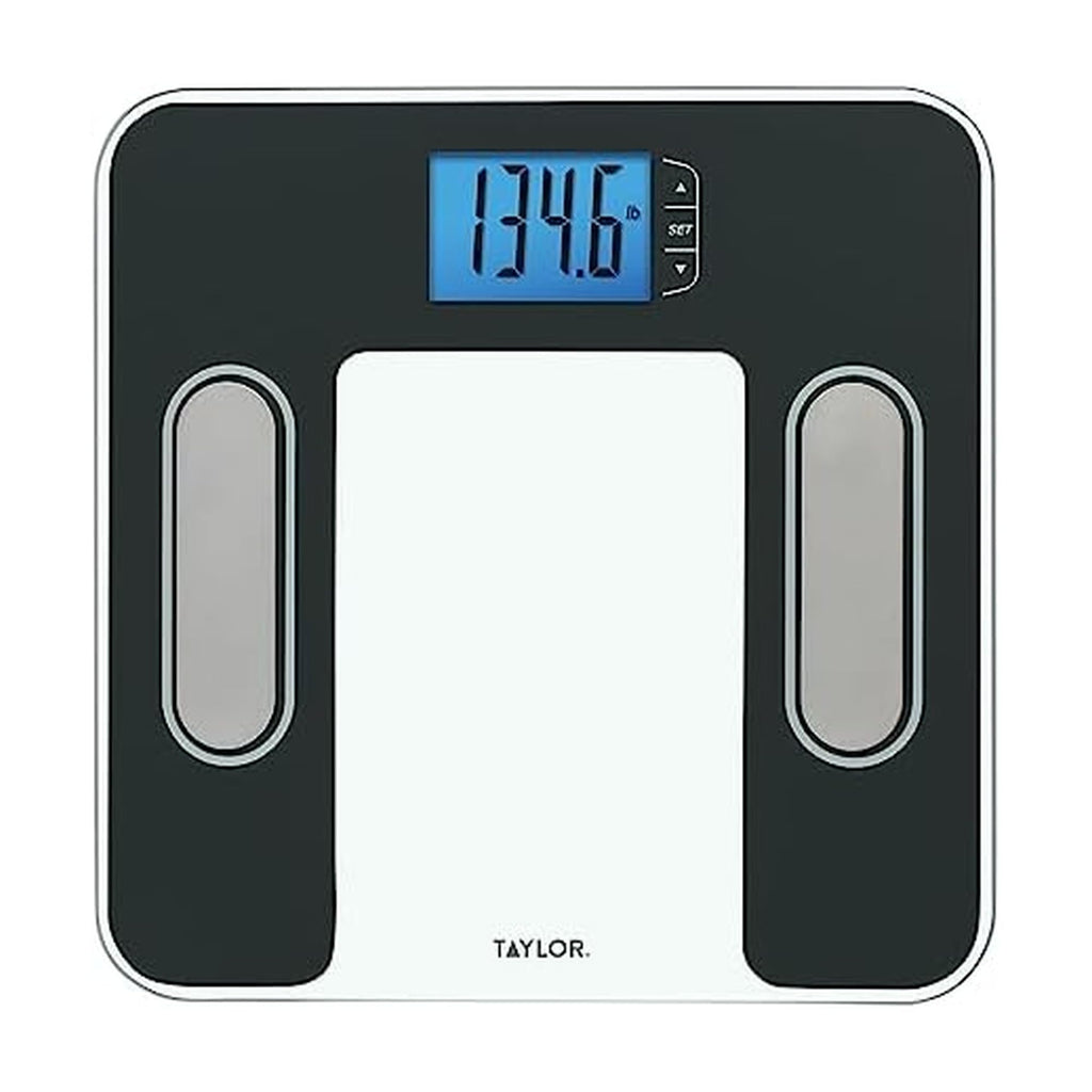 Taylor Digital Glass Body Composition Scale, Bathroom Scale for Body Weight, Measures Body Fat, Body Water, Muscle Mass and BMI, 10-User Recognition, FSA HSA Eligible, 400 lb Capacity, White and Black