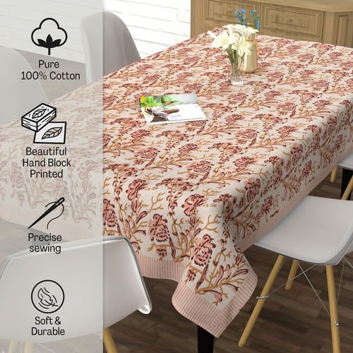 FYNITE Blush Branches Tablecloth | 60" x 108" Rectangular | 100%Cotton | Hand BlockPrint | Washable | Farmhouse & Fall Decor | Table Cover for Halloween | Thanksgiving | Christmas | Wedding | Parties