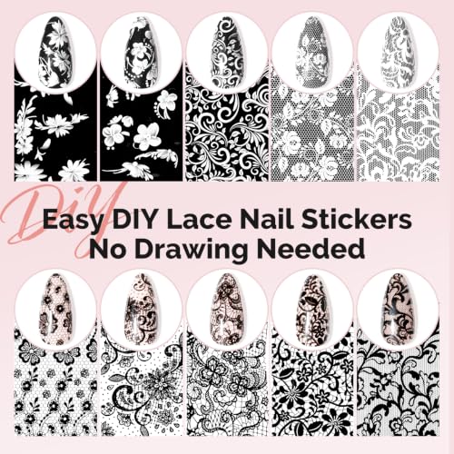 MelodySusie Lace Nail Foil Transfer Stickers - 10 Rolls Black and White