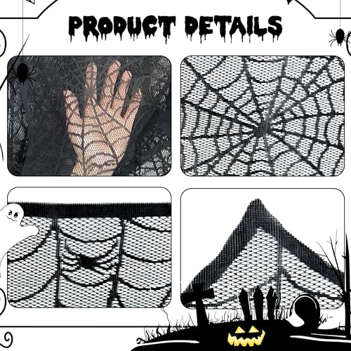 Halloween Black Lace Spiderweb Mantel Scarf - 18x96 Inch Decor
