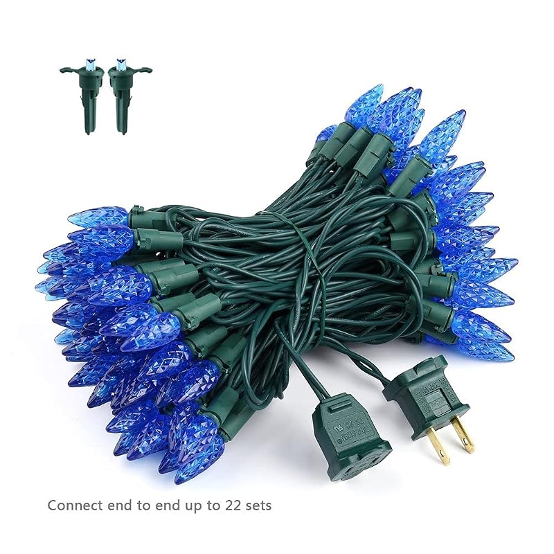 Blue 100 LED Christmas Lights String - 33 ft, Indoor/Outdoor - Brizled C5
