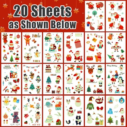 Partywind Glow in the Dark Christmas Temporary Tattoos for Kids