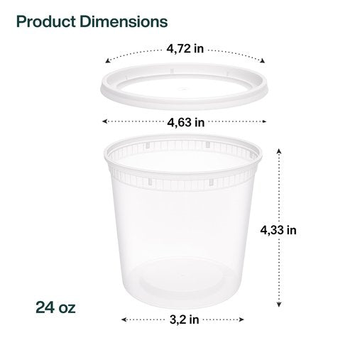 ProTakeOut 24oz [240 set] Heavy Duty Plastic Deli Container | BPA-Free Food Storage with Airtight Leak‑Proof Lids | Microwave, Freezer & Dishwasher Safe – Stackable, Bulk Reusable Soup & Meal Prep Tub