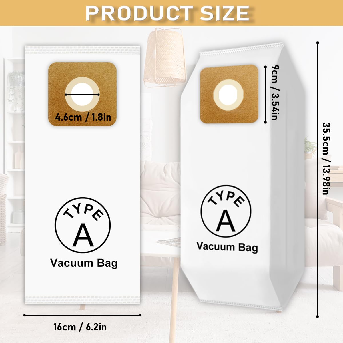 Type A Vacuum Bags for Riccar; HEPA Bags for Simplicity Type A, S20EZM, 5000, 6000 Series, S20E, S20SC, SAH-6 Uprights; Part # SAH-6, RAH-6, 6 Pack