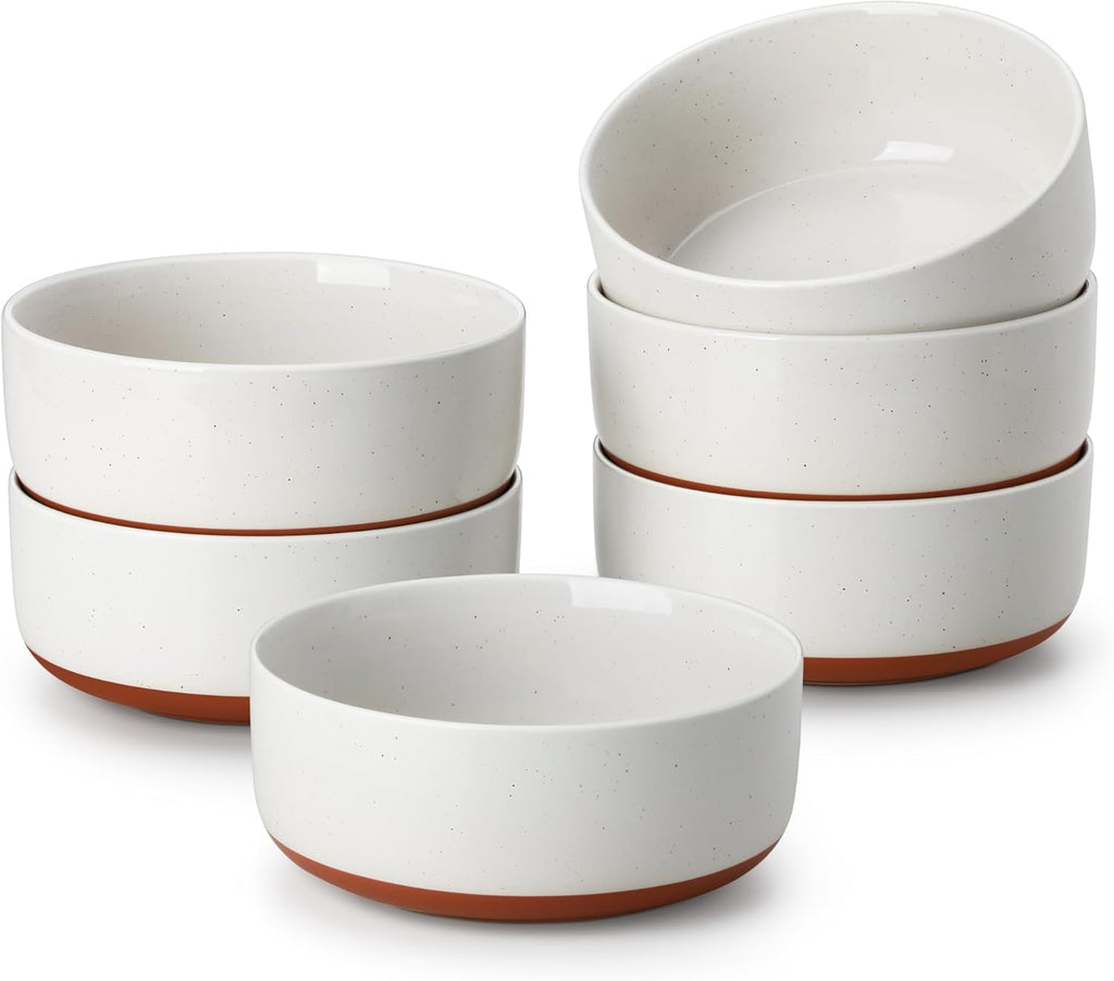 MALACASA Cereal Bowls Set - 24 OZ Ceramic Soup & Breakfast Bowls | Dishwasher & Microwave Safe, Khaki White