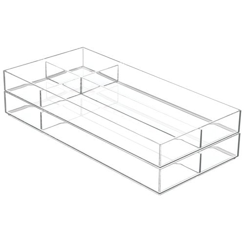iDesign Clarity Plastic Divided Drawer Organizer, Storage Container for Vanity, Bathroom, Kitchen Drawers, 8" x 16" x 2", Clear,40850
