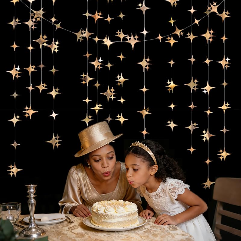 Champagne Glitter Star Garland Banner - 40 Feet for Parties