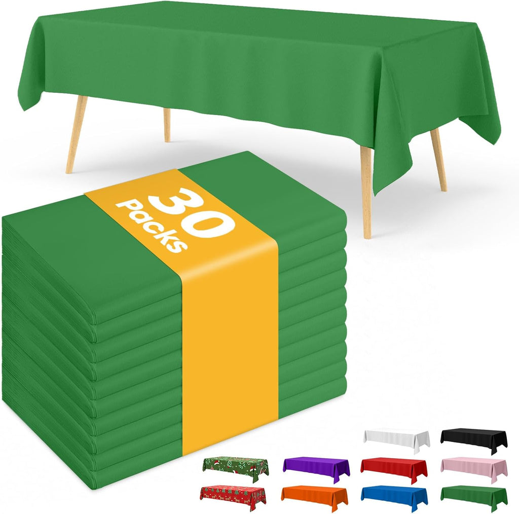 Niuara Green Plastic Table Cloth - 30 Pack 54" x 108" Waterproof Disposable Covers for 6FT Tables | Perfect for Parties & Gatherings