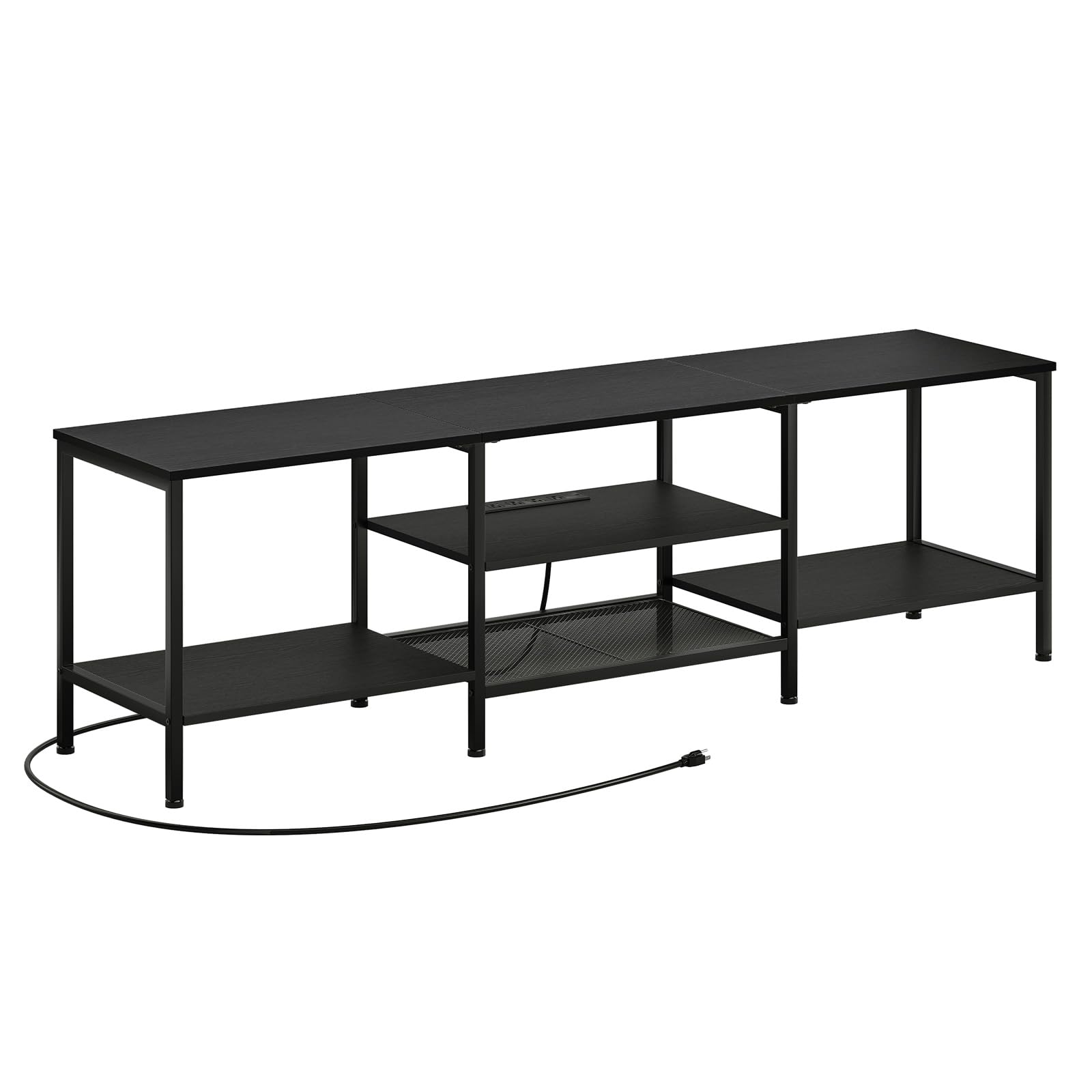 HOOBRO TV Stand with Power Outlets to 75 Inches, TV Console Table with Open Storage Shelves Cabinet, Industrial Media Entertainment Center for Living Room Bedroom, Black BB80DS01