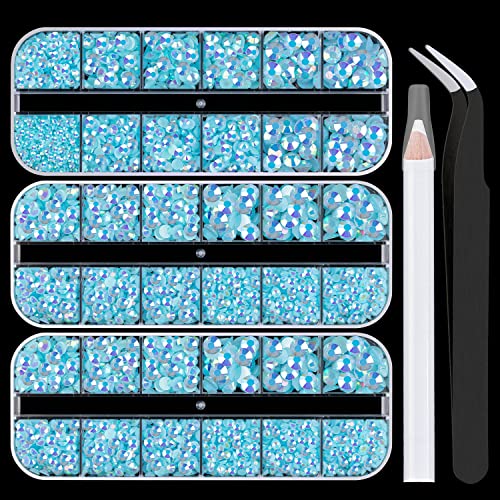 BELLEBOOST 5000PCS Resin Rhinestones with Tweezers Lake Blue AB Flatback Crystals for DIY Crafts and Nail Art