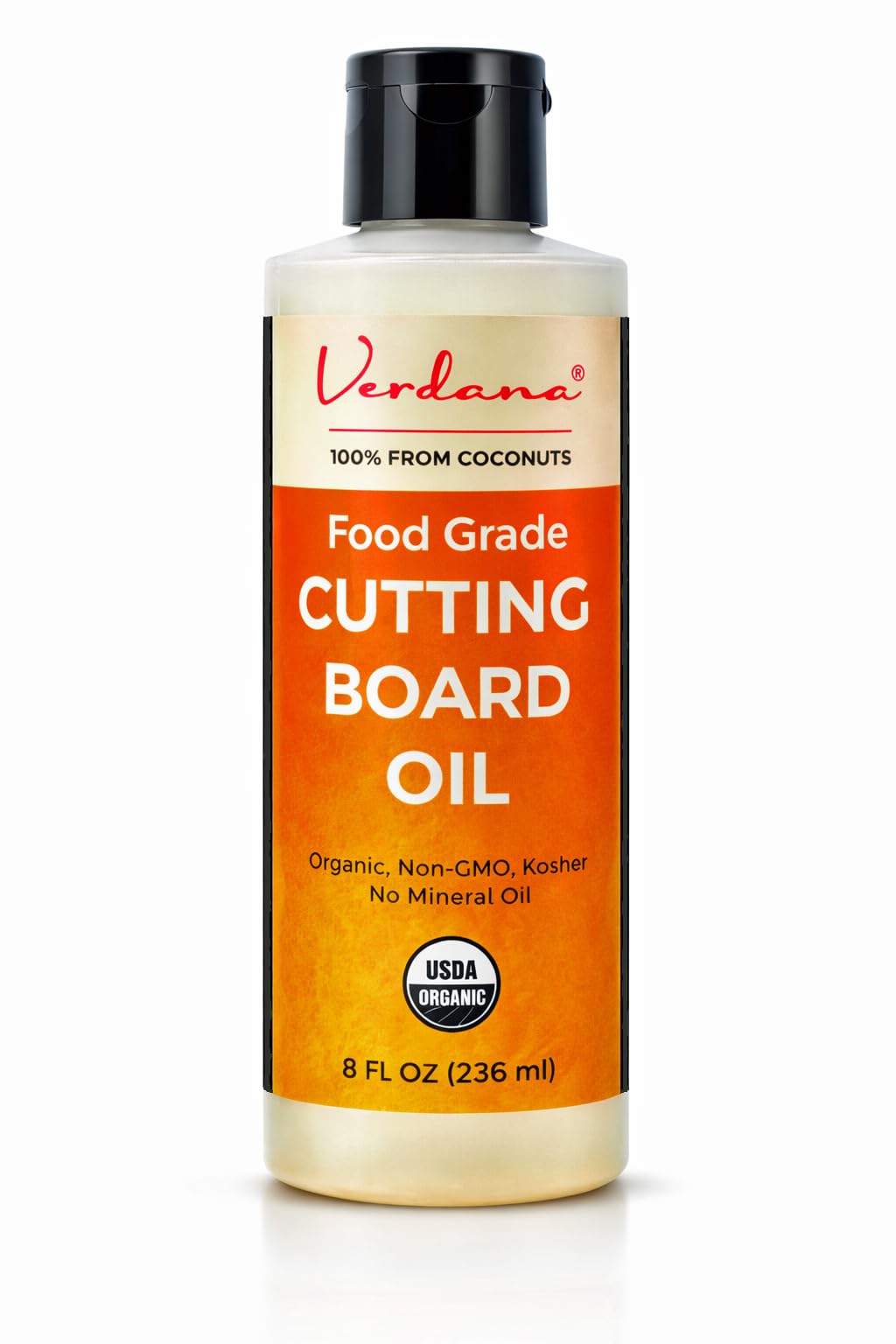 Verdana Food Grade Cutting Board Oil – Organic Coconut-Derived, Food Safe Mineral Oil Alternative for Butcher Block, Bamboo & Wooden Utensils – Kosher, Non-GMO, 8 fl oz