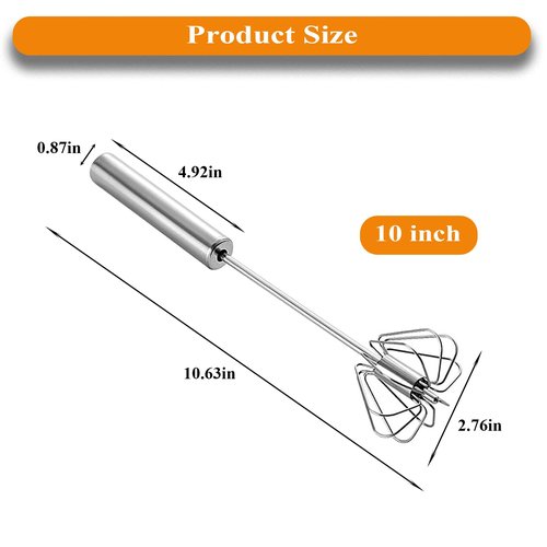 Mzrnfcyk Stainless Steel Semi Automatic Whisk Egg Beater Whizzy Whisk, Hand Push Blender Kitchen Mixer Wisking Tool for Blending Cooking Gadgets(10in)